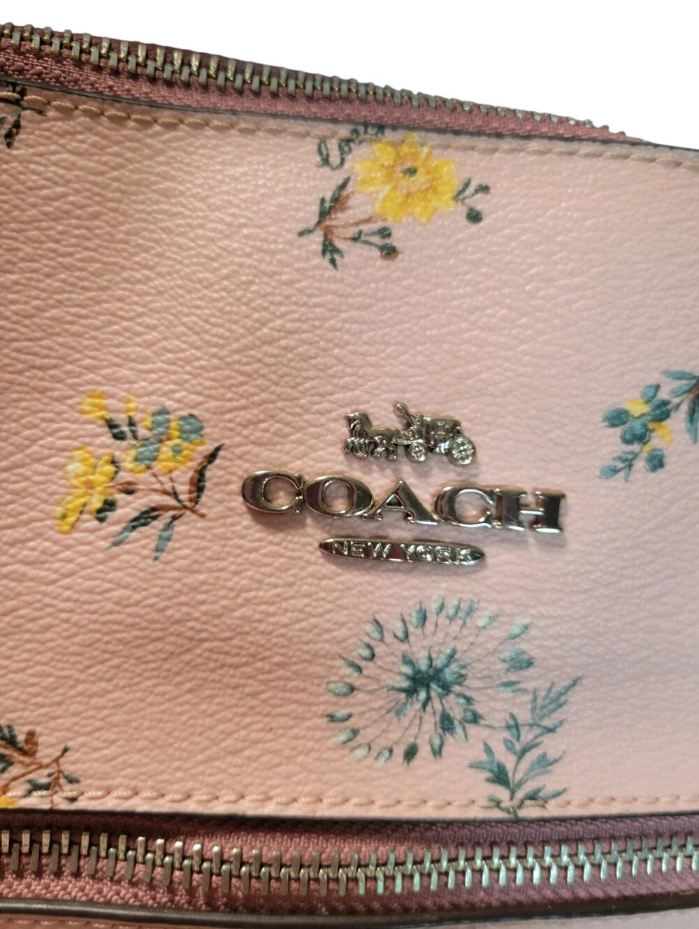 Coach Coated Canvas Gallery Tote Pink Yellow Dandelion Floral Print Bag & Wallet